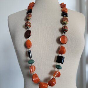 Coral, Turquoise and Jet Stone West African Style Necklace